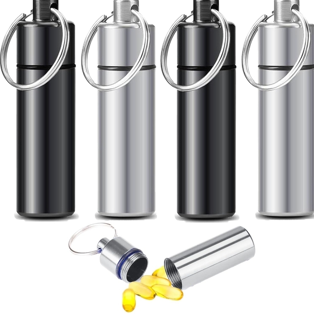 Black and Silver Pill Holder Keychain Set